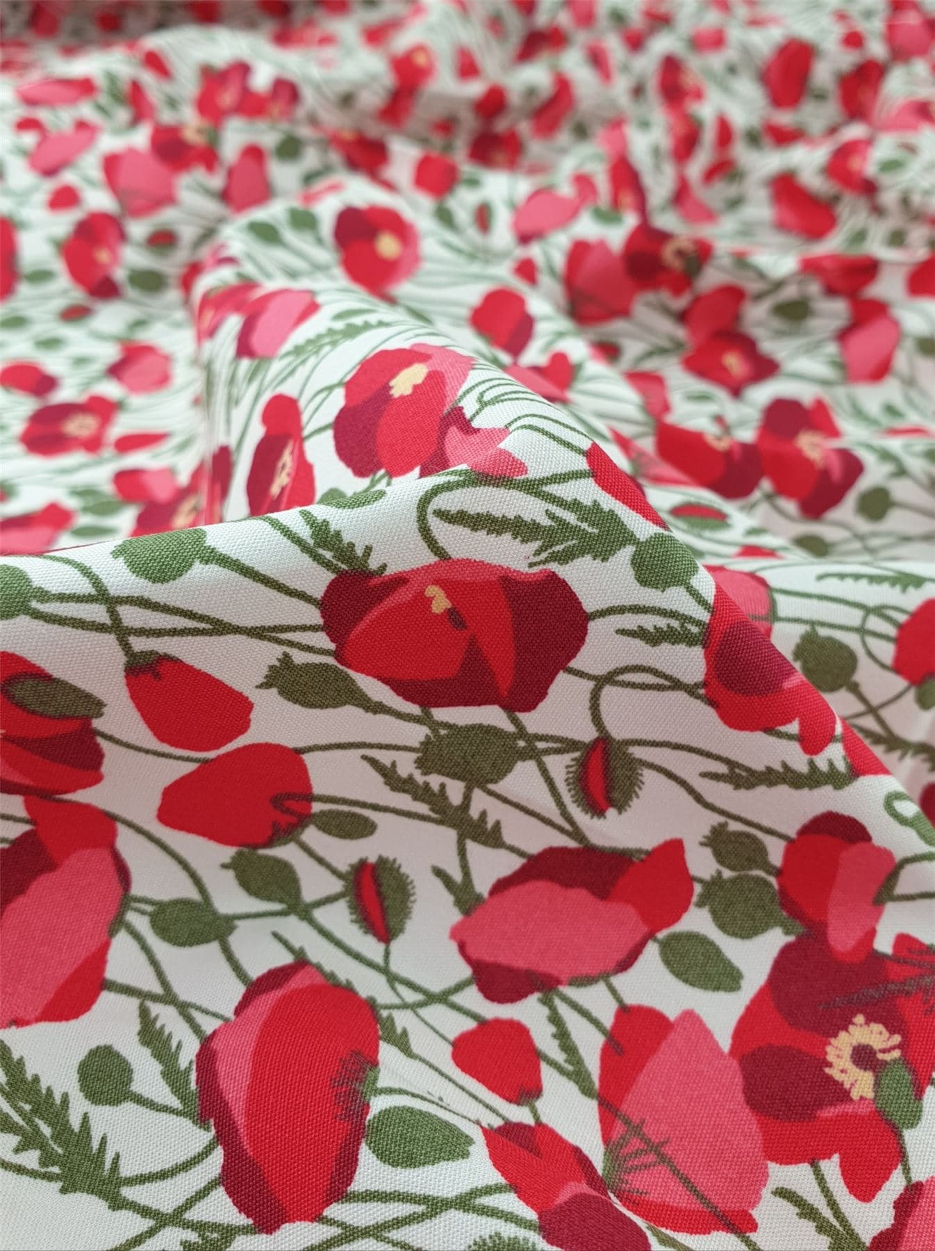 Rose and Hubble Red Green White 100% Cotton Poplin Dressmaking Fabric, 112.5cm / 44" Wide - per metre