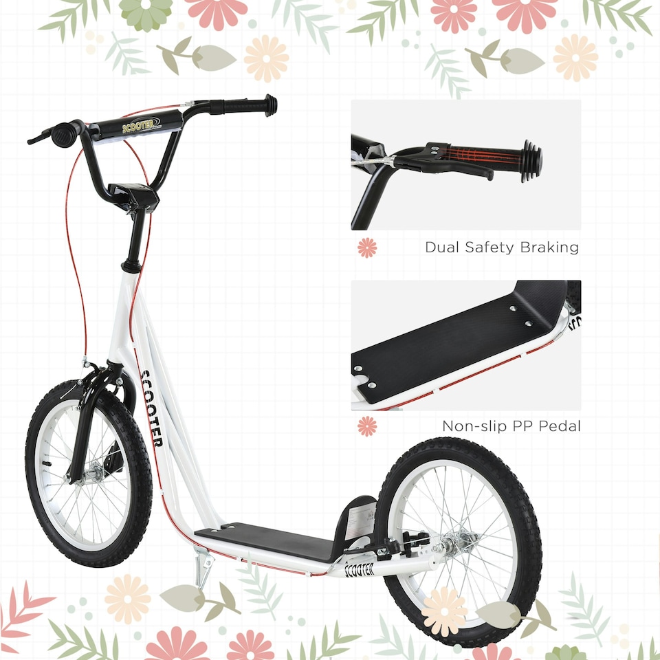 image 1 of HOMCOM 90-96cm Kids Kick Scooter w/ Adjustable Handlebar Inflatable Wheels White