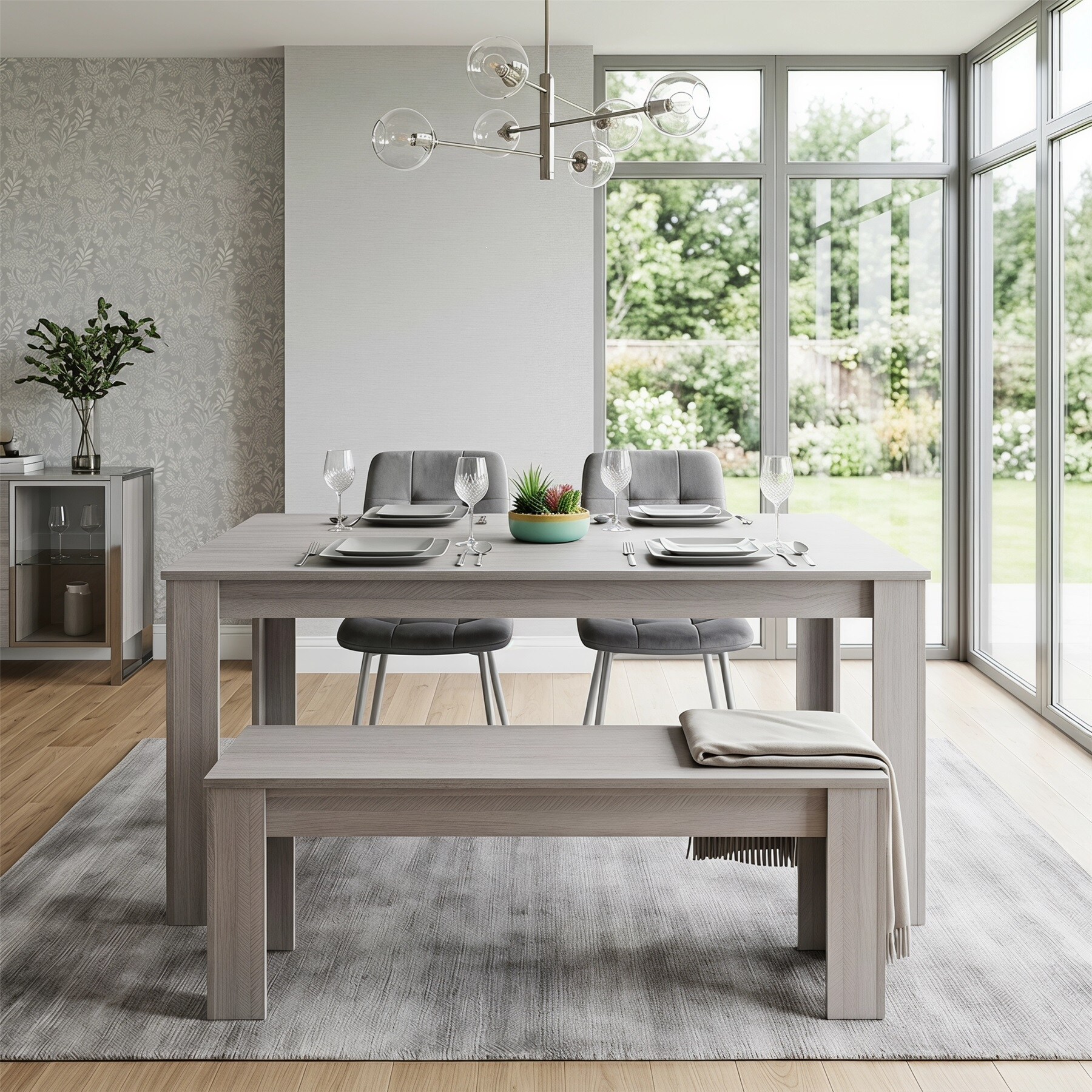 Dining Table and 2 Chairs With Bench Grey 2 Grey Velvet Chairs Wooden Bench Wood Dining Set Furniture