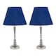image 1 of Set of 2 Chrome Table Lamps with Stem Detail and Navy Blue Shades Chrome | Blue