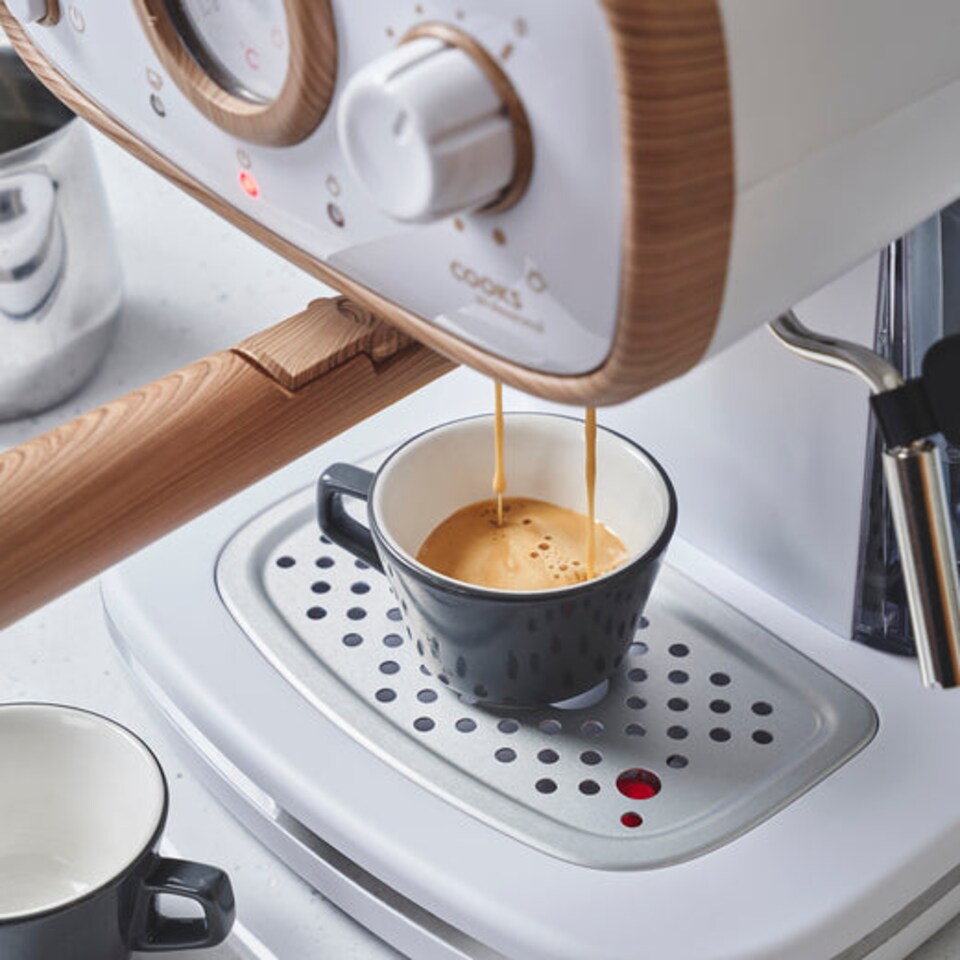 image 1 of Cooks Professional 15-Bar Retro Espresso Coffee Machine 1.2L with Frothing Steam Wand | White | Nordic White