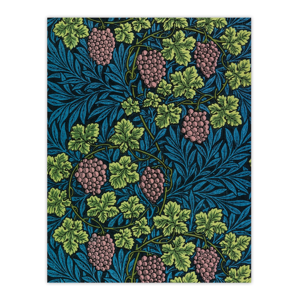 image 1 of Grape Vine and Leaves Pattern Vintage Wall Art Print W. Morris 12x16"