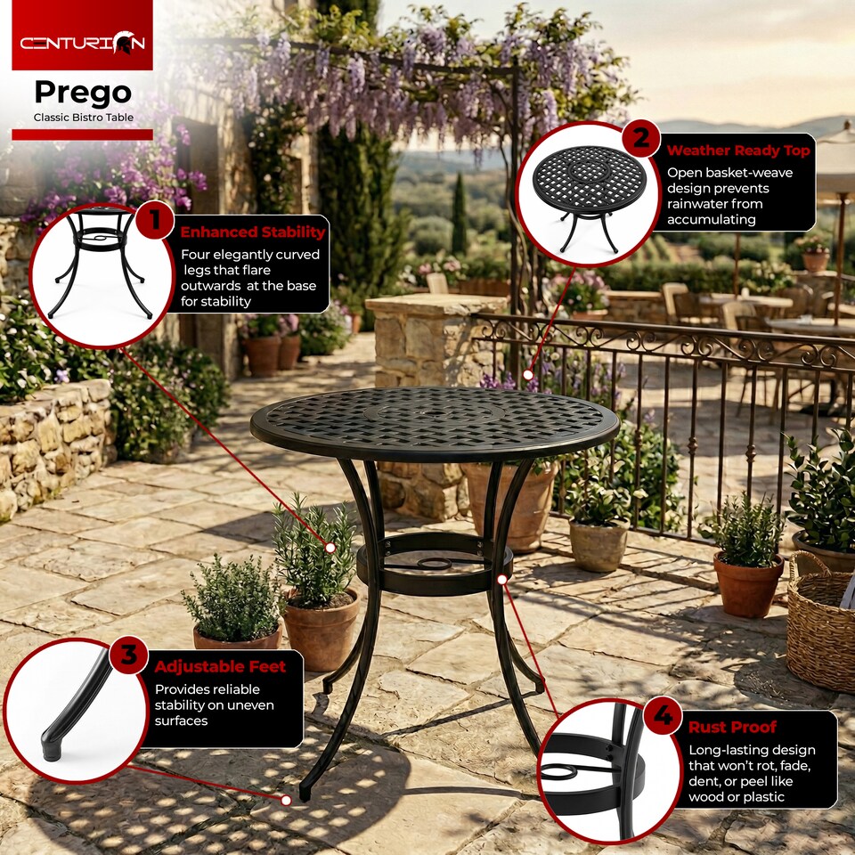 image 1 of Centurion Supports PREGO Garden & Patio Black Cast Aluminium Bistro Table | Black | Black | 1