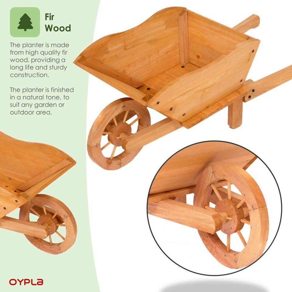 image 1 of Oypla Garden Wooden Wheelbarrow Flower Planter Ornamental Plant Pot Brown