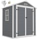 image 1 of Outsunny 6 x 4.5FT Plastic Garden Shed with Floor, Lean to Outdoor Storage Shed, Lockable Tool Storage House with Window, Vent and Plastic Roof, Grey