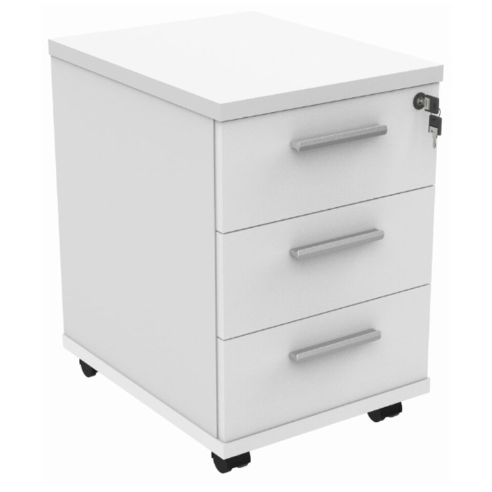 image 1 of 3 Drawer Office Storage Unit Lockable & Portable Under Desk Cabinet White
