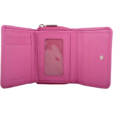 London Leathergoods Womens Small Leather Zip Round Tri-Fold Money / Coin / Credit Card Holder / Purse - Cerise | Pink | Cerise