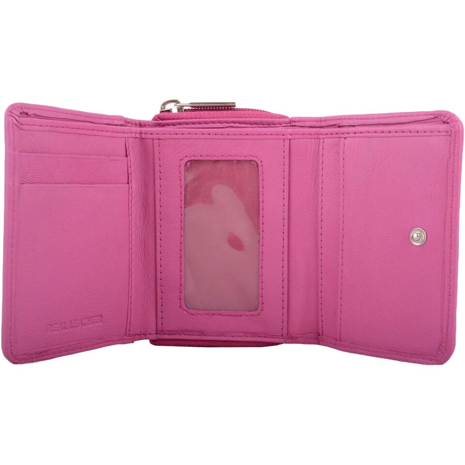 image 1 of London Leathergoods Womens Small Leather Zip Round Tri-Fold Money / Coin / Credit Card Holder / Purse - Cerise | Pink | Cerise