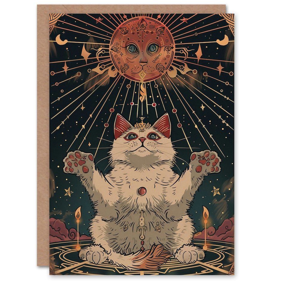 image 1 of Cosmic Feline Overlord Trippy Cat Lover Design Her Birthday Card