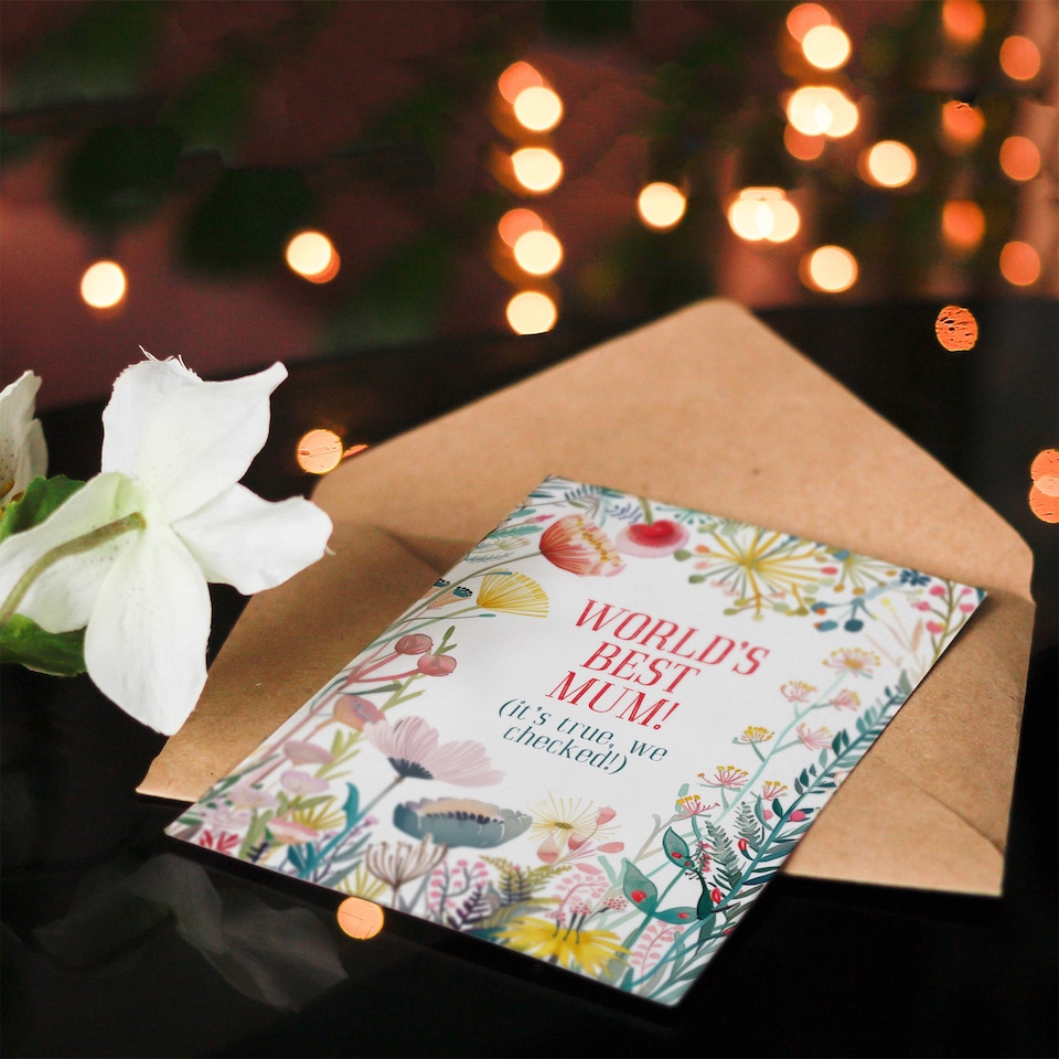 image 1 of Greeting Card World's Best Mum Sweet Funny Floral Flowers Birthday