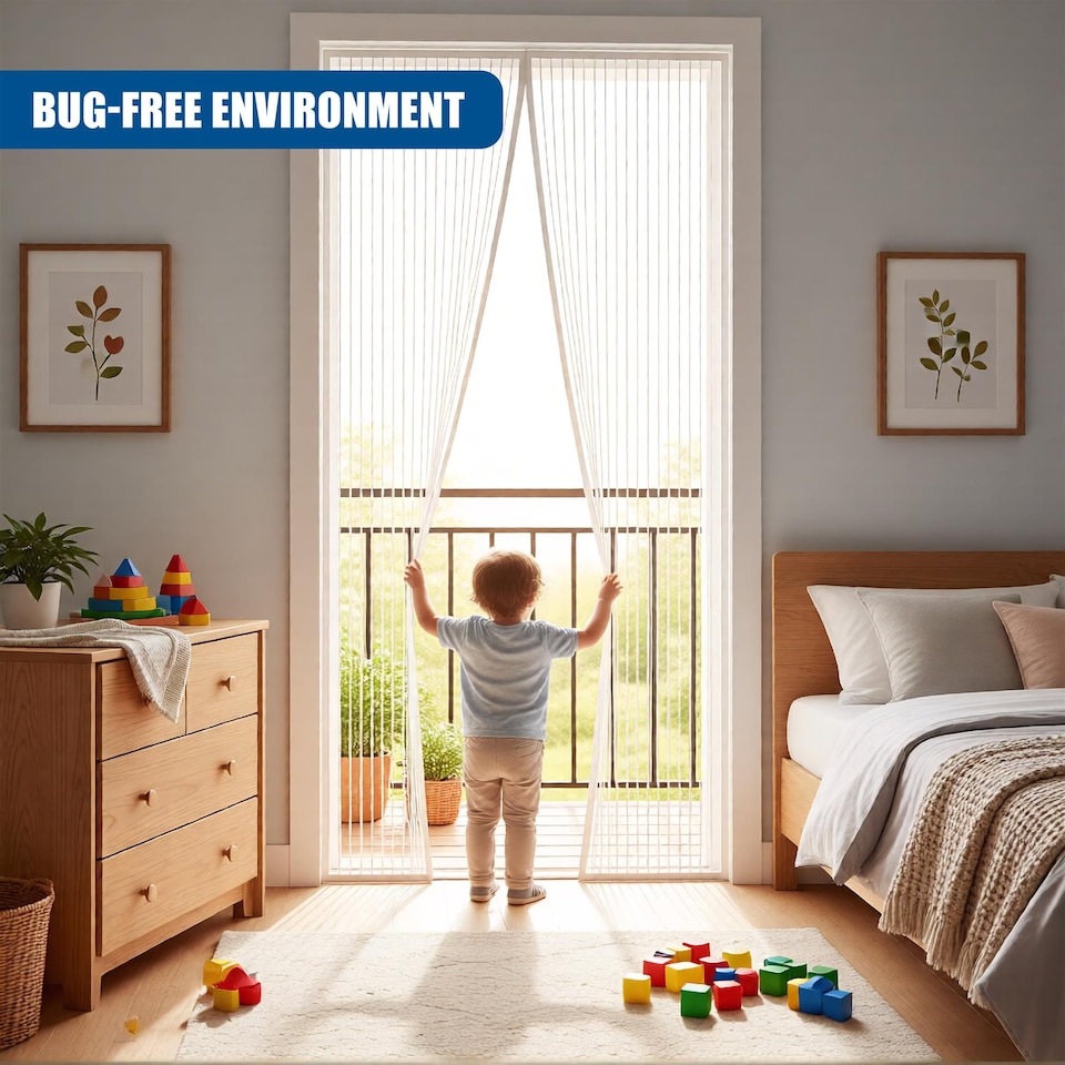image 1 of GEEZY Magnetic Fly Screen Door Curtain 90x120cm White Mesh Insect Screen Mesh