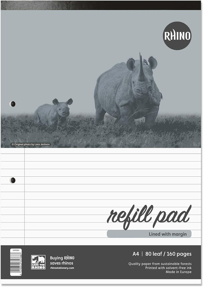 image 1 of Rhino 160 Page 8mm Lined Top Binding Refill Pad White A4 40 Pack