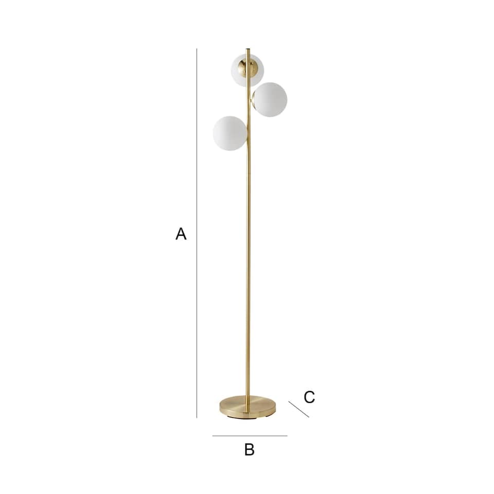 image 1 of ValueLights Jas 3 Gold Metal Floor Lamp White Frosted Glass Shades | Gold | White