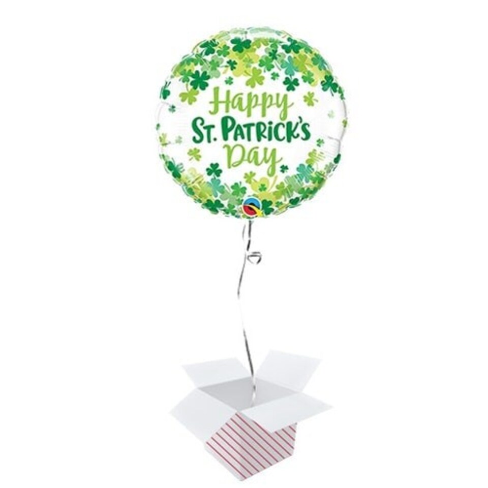 St. Patrick's Shamrock Confetti Round Foil Helium Balloon - Inflated Balloon in a Box