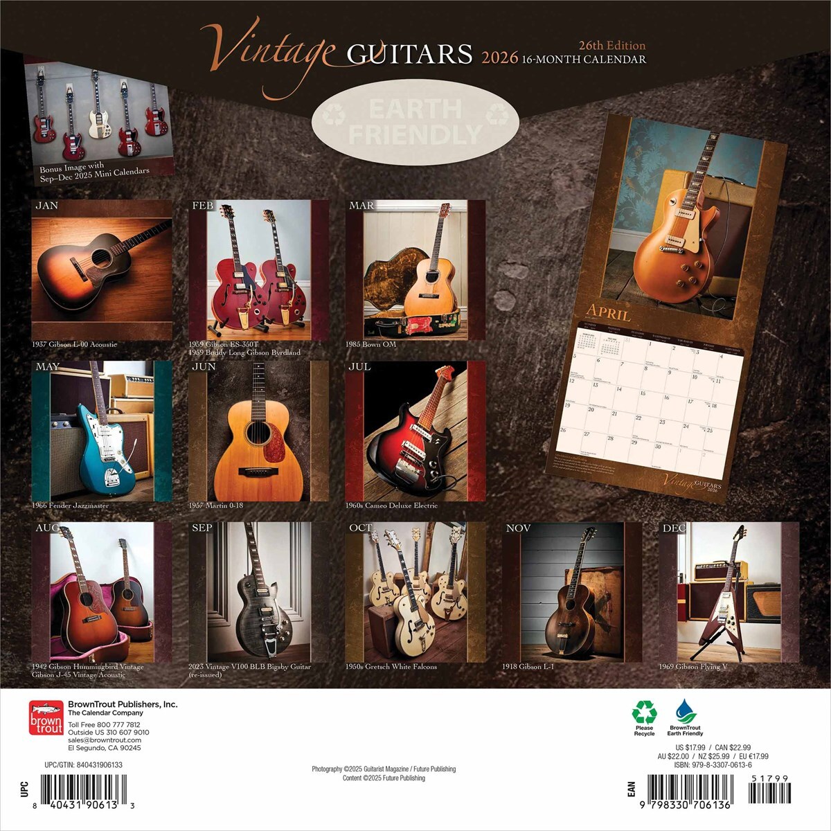 Vintage Guitars 2026 Square Flap Foil Calendar - Tesco Groceries