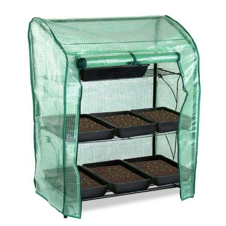 image 1 of Primrose 3-Tier Mini Greenhouses / Plant Stands with Removable Covers - Pack of 2