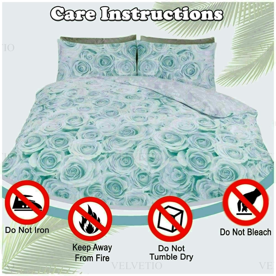 image 1 of VELVETIO Bellerose Floral Printed Duvet Cover Set Rebersible Polycotton Beddings Green | Duck Egg | Double