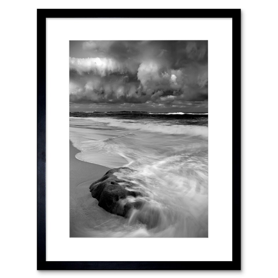 image 1 of Nature Landscape Storm Sea Beach Black White Wave Framed Wall Art Print
