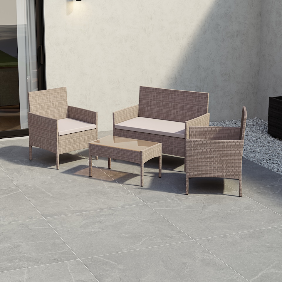 image 1 of Garden Vida Kendal 4 Seater Rattan Set Chair Sofa Coffee Table Outdoor Garden Furniture, Natural