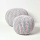 image 5 of Homescapes Pink and Blue Knitted Pouffe Striped Footstool - 35 x 40 cm
