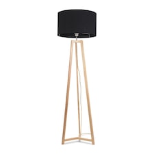 ValueLights Lottie Natural Wood Tripod Floor Lamp Black Shade and Bulb