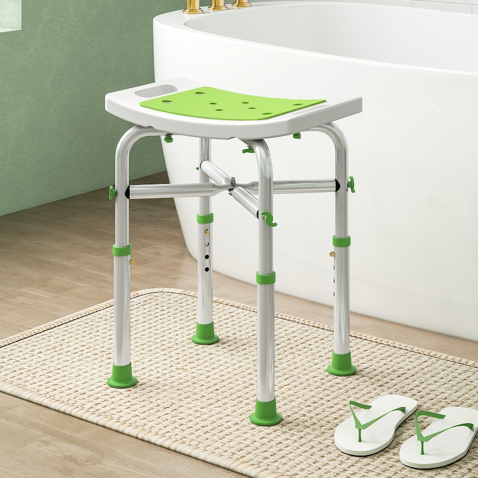 image 1 of HOMCOM Shower Chair for the Elderly and Disabled, Adjustable Padded Shower Stool with Built-in Handle and Non-slip Suction Foot Pads, Green