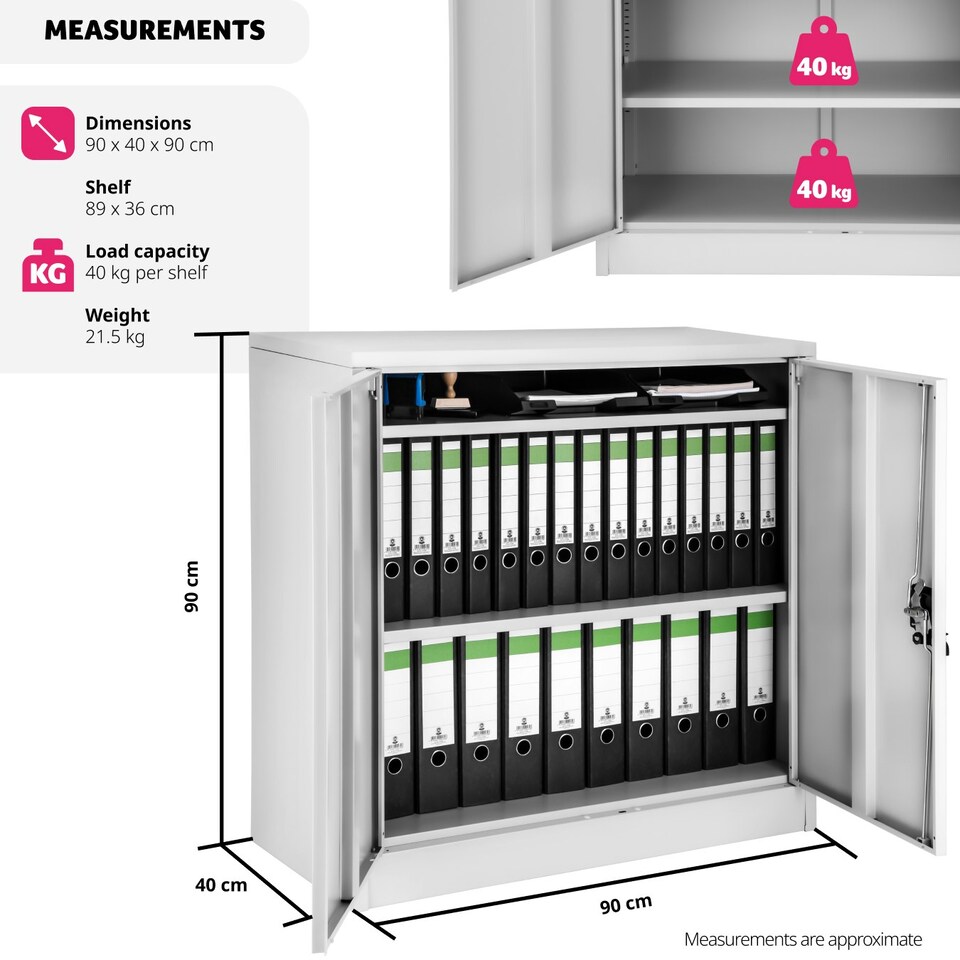 image 1 of Filing Cabinet - 3 shelves, height-adjustable, lockable, 90 x 40 x 90 cm Grey