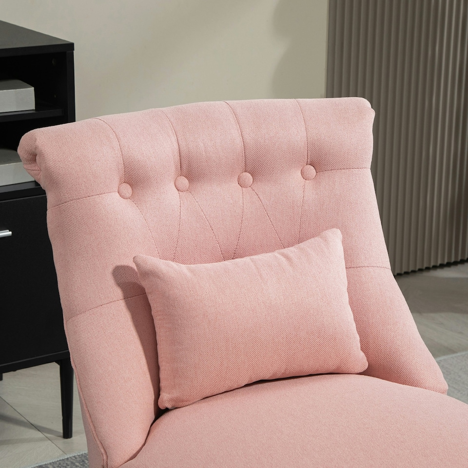 image 1 of HOMCOM Fabric Single Sofa Upholstered with Pillow Wood Leg Pink Pink