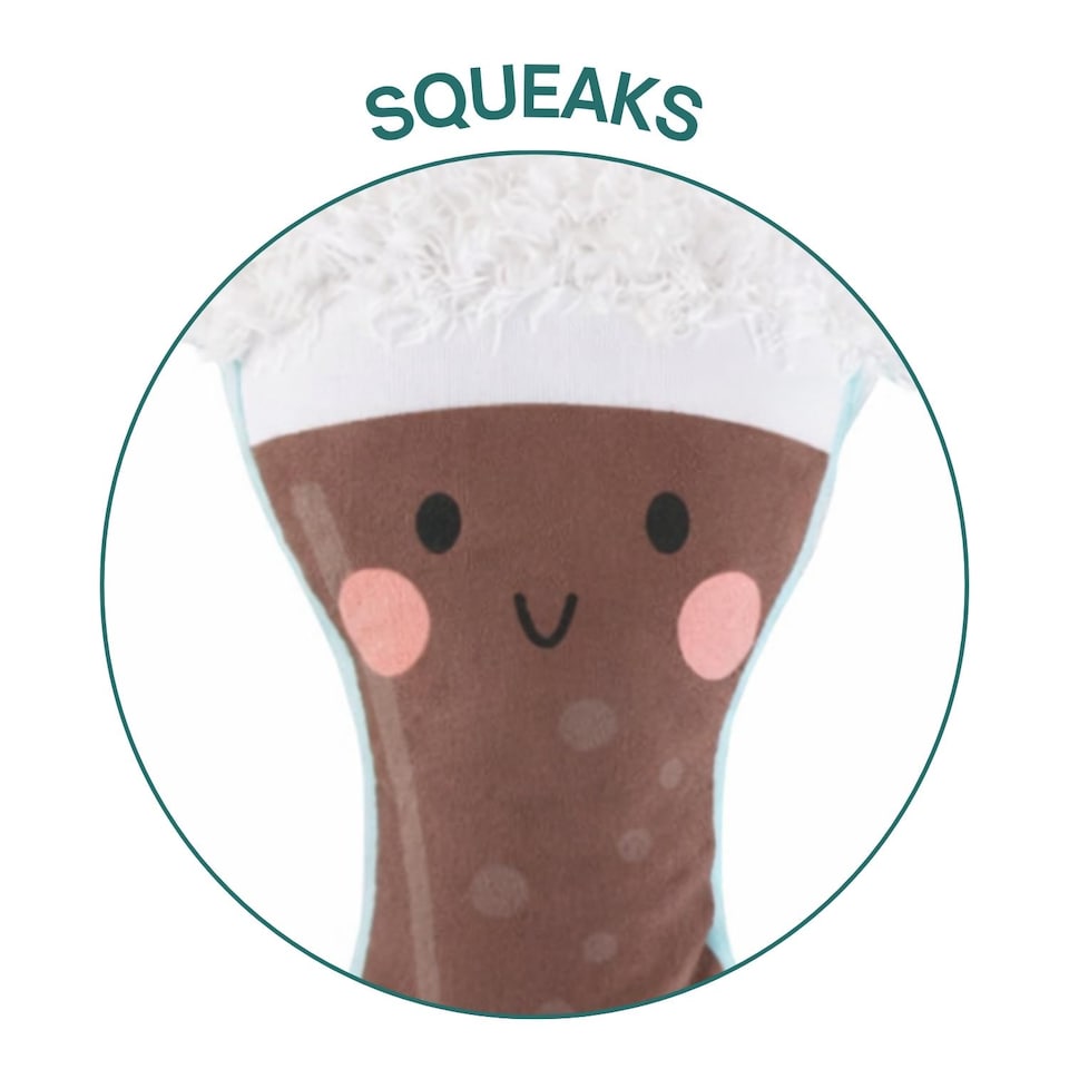 image 1 of Squeaky Plush Dog Toy Summer Brown Stout Drinks Design Pet Puppy Chew Fetch