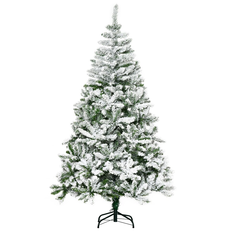image 1 of HOMCOM 6ft Snow Flocked Artificial Christmas Tree w/ Realistic Branch Tips