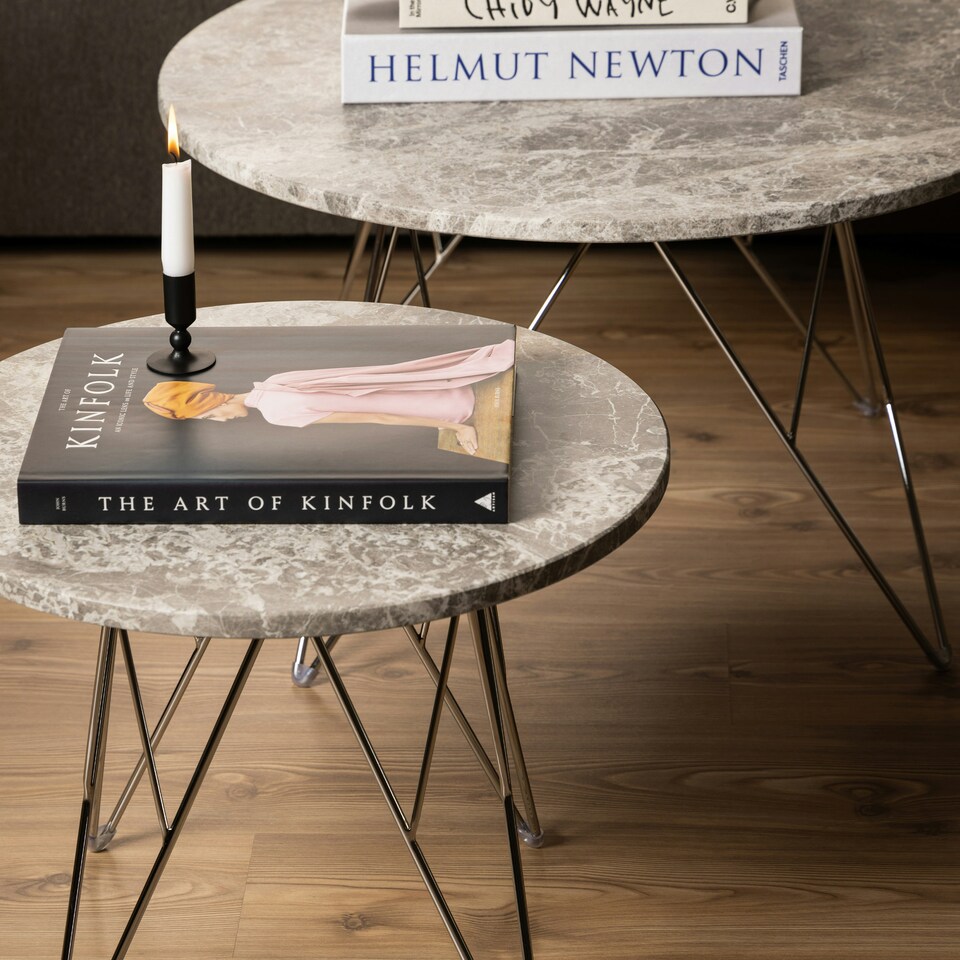 image 1 of Prunus Round Coffee Table with Grey-Brown Marble Top