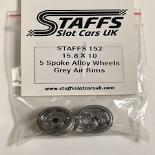 Staffs Slot Cars 5 Spoke Grey Alloy Wheels Air Rims 15.8 x 10 mm x2 STAFFS 152