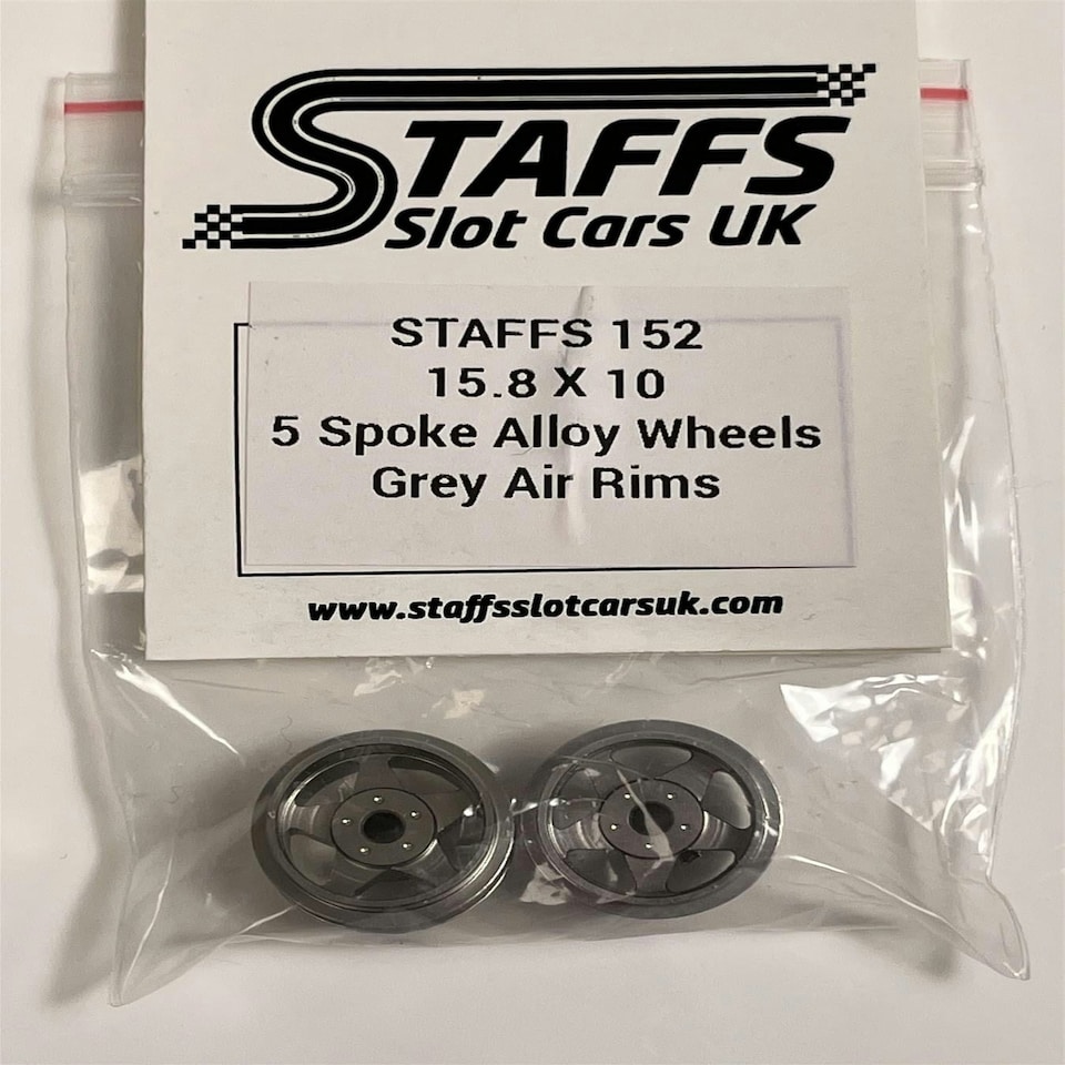 image 1 of Staffs Slot Cars 5 Spoke Grey Alloy Wheels Air Rims 15.8 x 10 mm x2 STAFFS 152