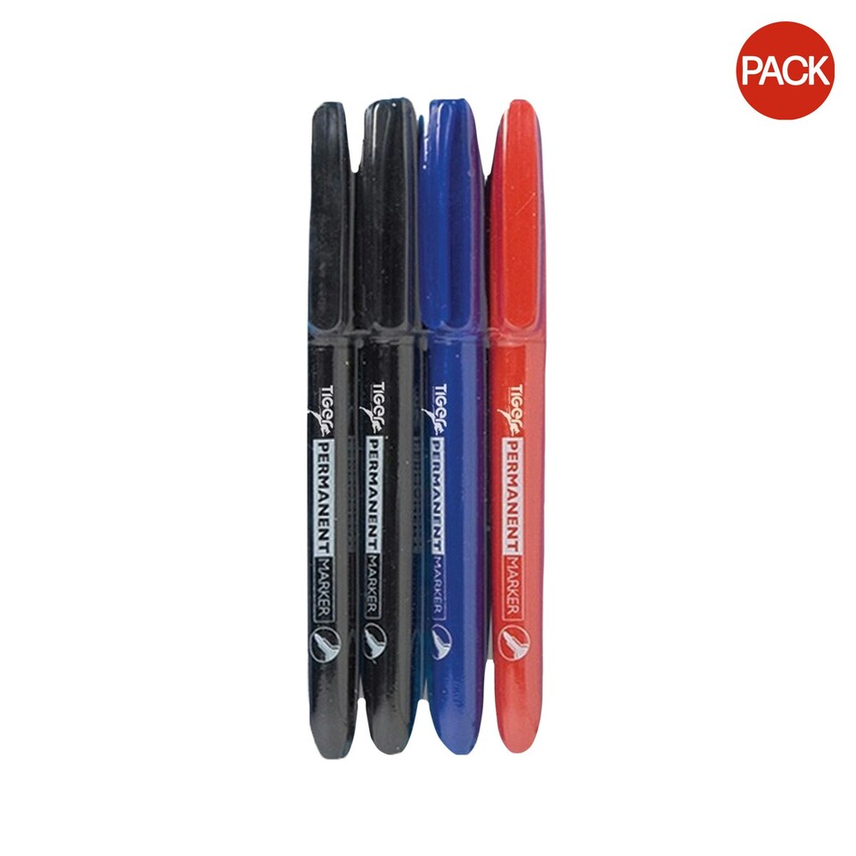 image 1 of Tiger Stationery Permanent Marker (Pack of 4) - Black/Blue/Red - One Size