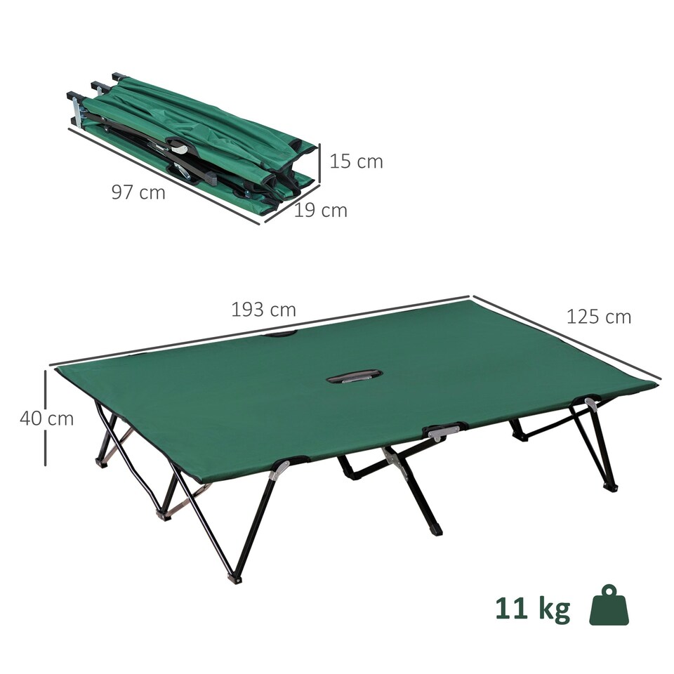 image 1 of Outsunny Double Camping Folding Cot Outdoor Portable Sleeping Bed, Green