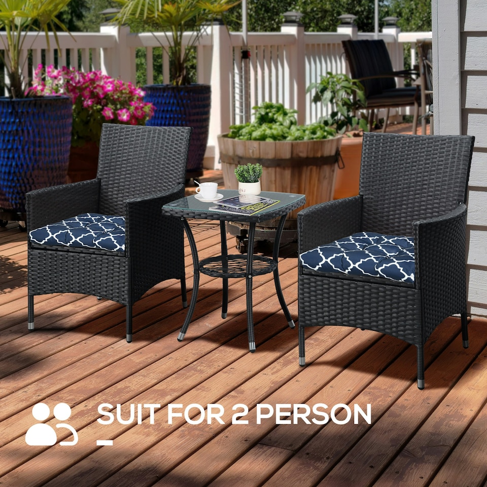 image 1 of Outsunny Set of 2 Chair Cushions Seat Pads w/ Ties Blue for Garden Chairs Blue Blue | Blue