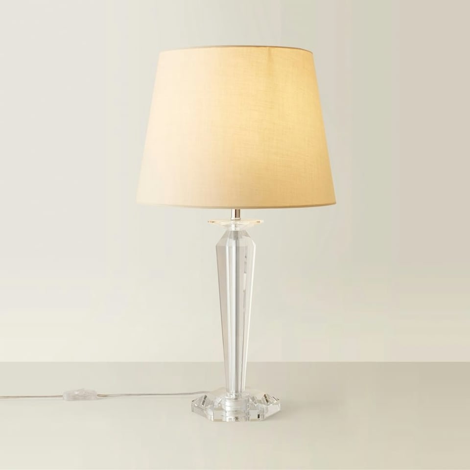 image 1 of ValueLights Modern Clear Genuine K9 Crystal Base Table Lamp With Beige Shade
