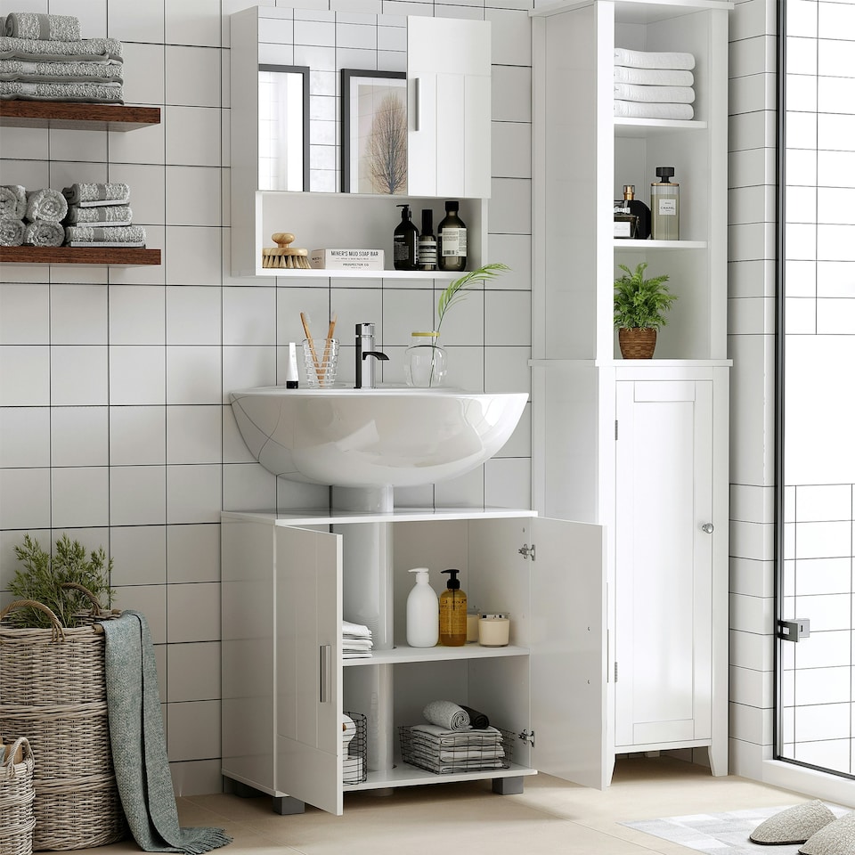 image 1 of kleankin Bathroom Mirror Cabinet Wall Mount Storage Organizer with Door