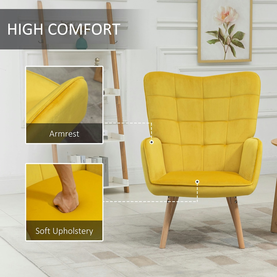 image 1 of HOMCOM Modern Accent Chair Velvet-Touch Tufted Wingback Armchair