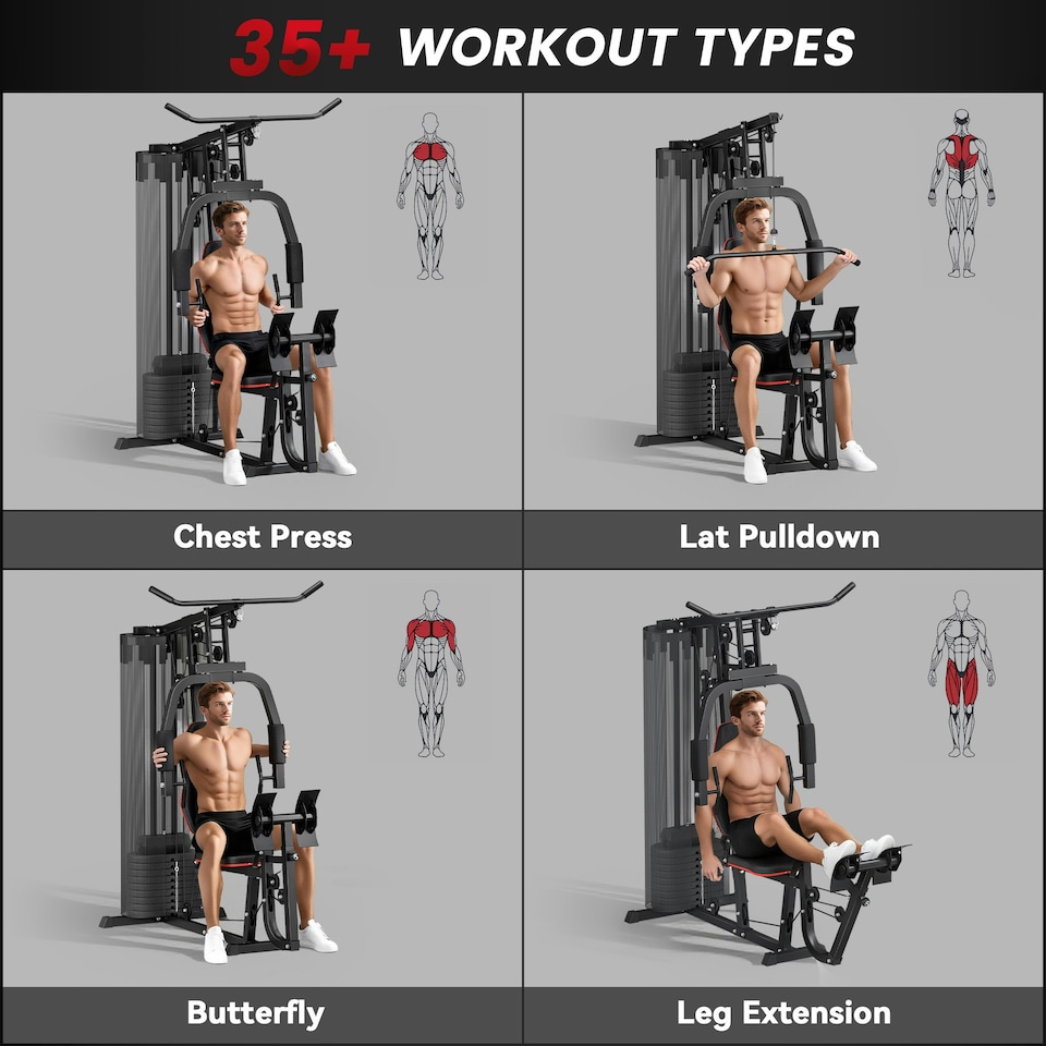image 1 of SPORTNOW Home Gym Machine Compact Multi Gym with 45kg Weight Stack