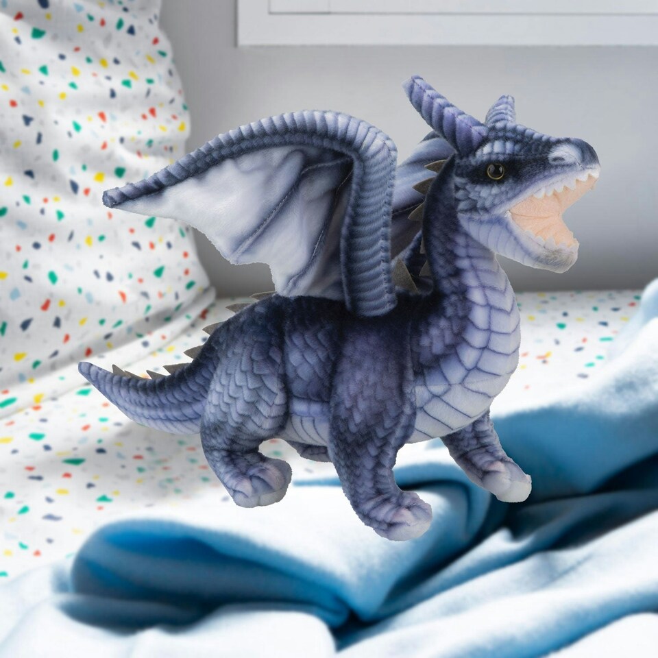 image 1 of Dragon Grey Soft Toy Realistic Looking Dragon Plushe Cuddly Fantasy 25cm Grey