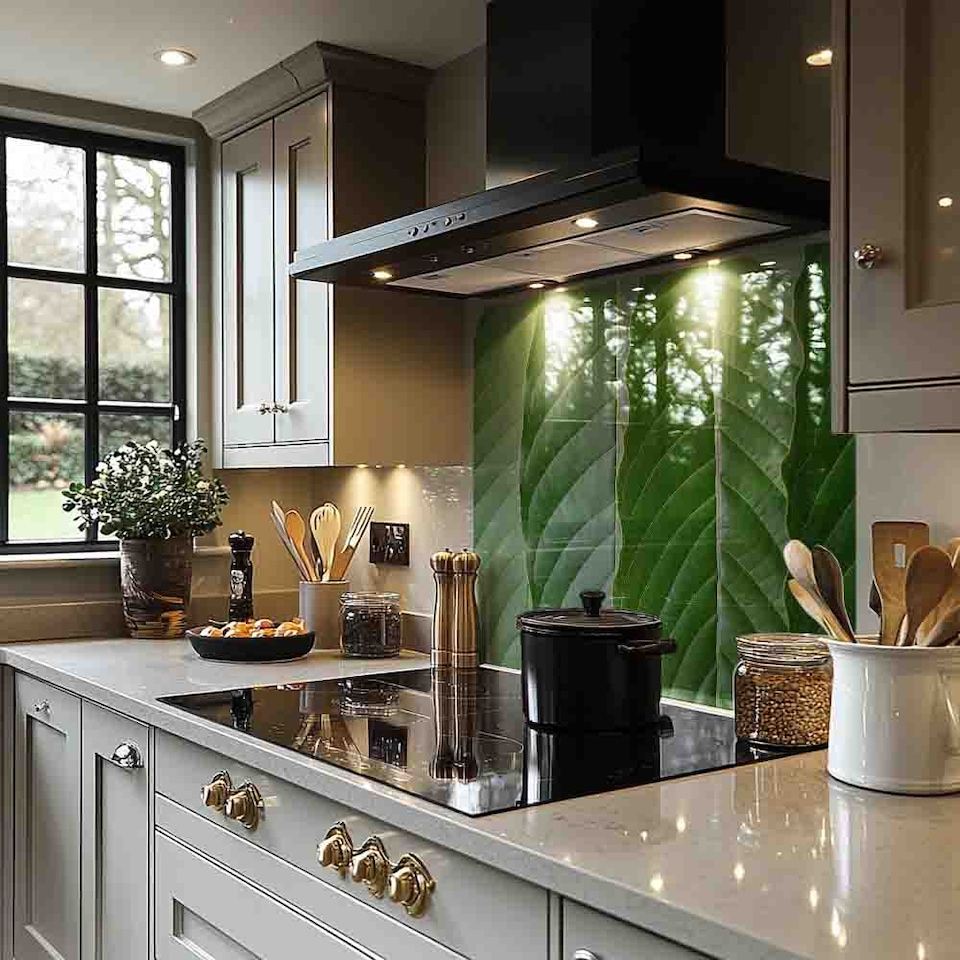 image 1 of Close Up Of Green Leaves Splash Back | White