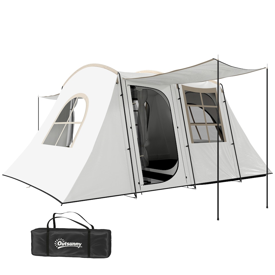 image 1 of Outsunny 3-4 Man Tunnel Tent with Sewn in Floor, 3000mm Waterproof | Cream | Khaki