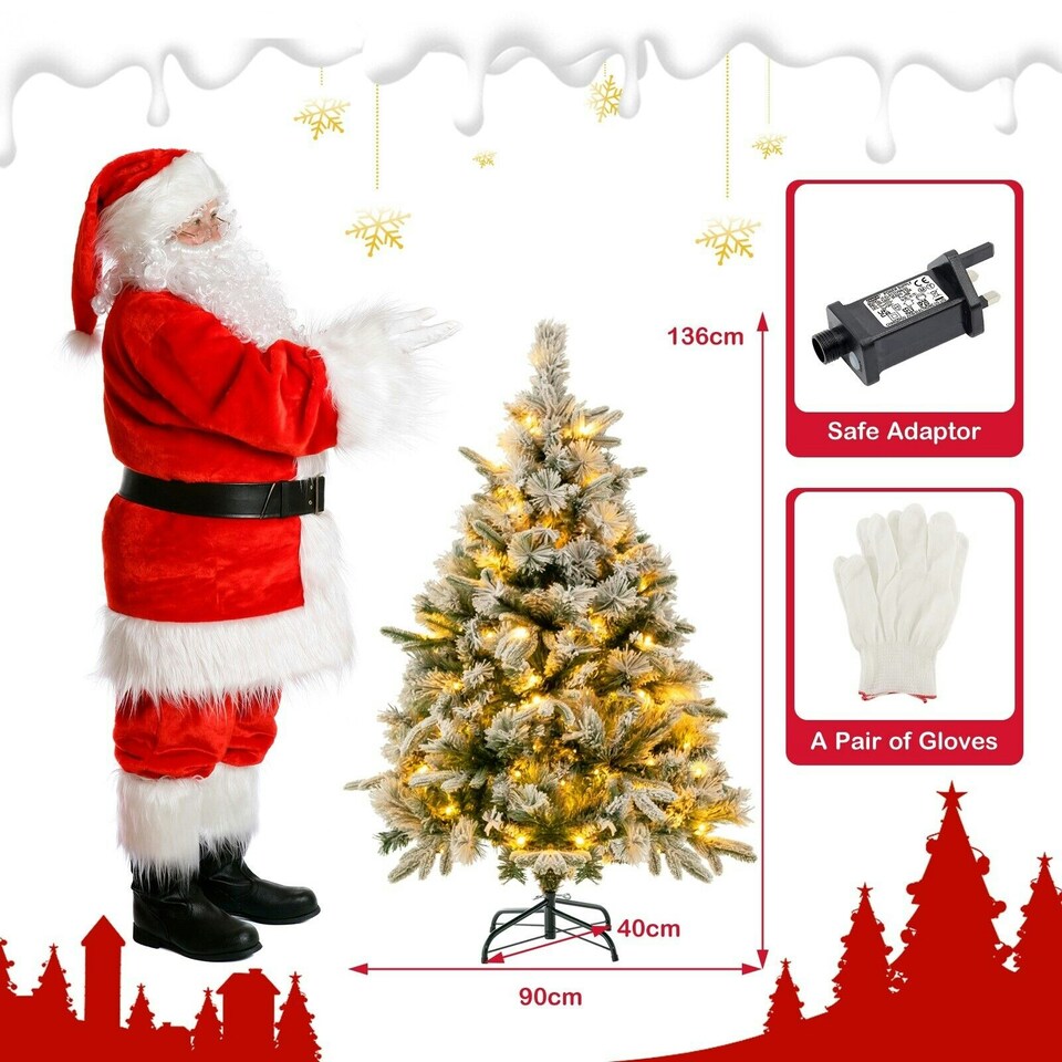 image 1 of COSTWAY 4.5FT Artificial Christmas Tree Flocked Xmas Tree Green | One Size