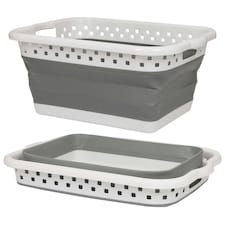 Harbour Housewares 42L Collapsible Laundry Basket - Washing Clothes Storage Hamper Bin White | Grey