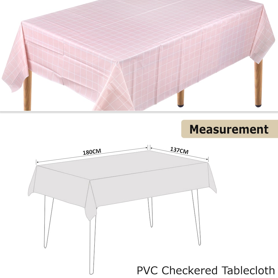 image 1 of Checkered Rectangular Tablecloth, PVC Plastic Table Cover - 137x180cm