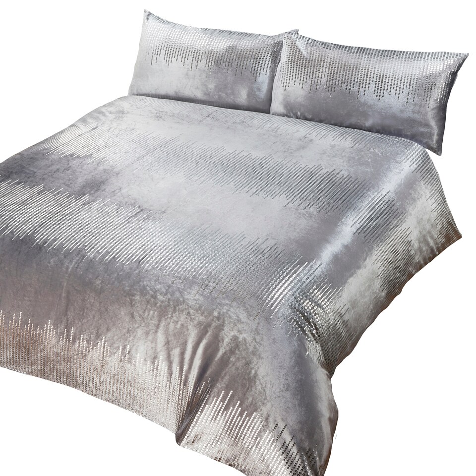 image 1 of Tiffany Polycotton Duvet Cover Set with Pillowcase | Silver | Double | 1