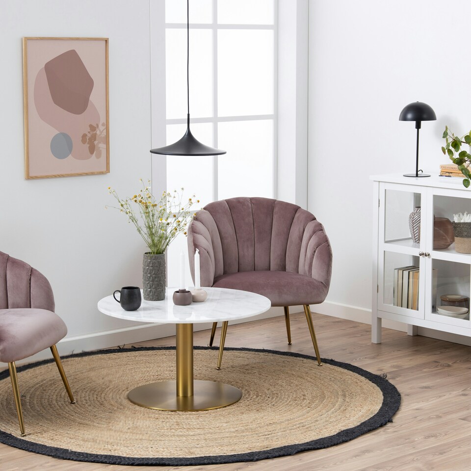 image 1 of Corby Round Coffee Table with White Marble Effect Top & Gold Base