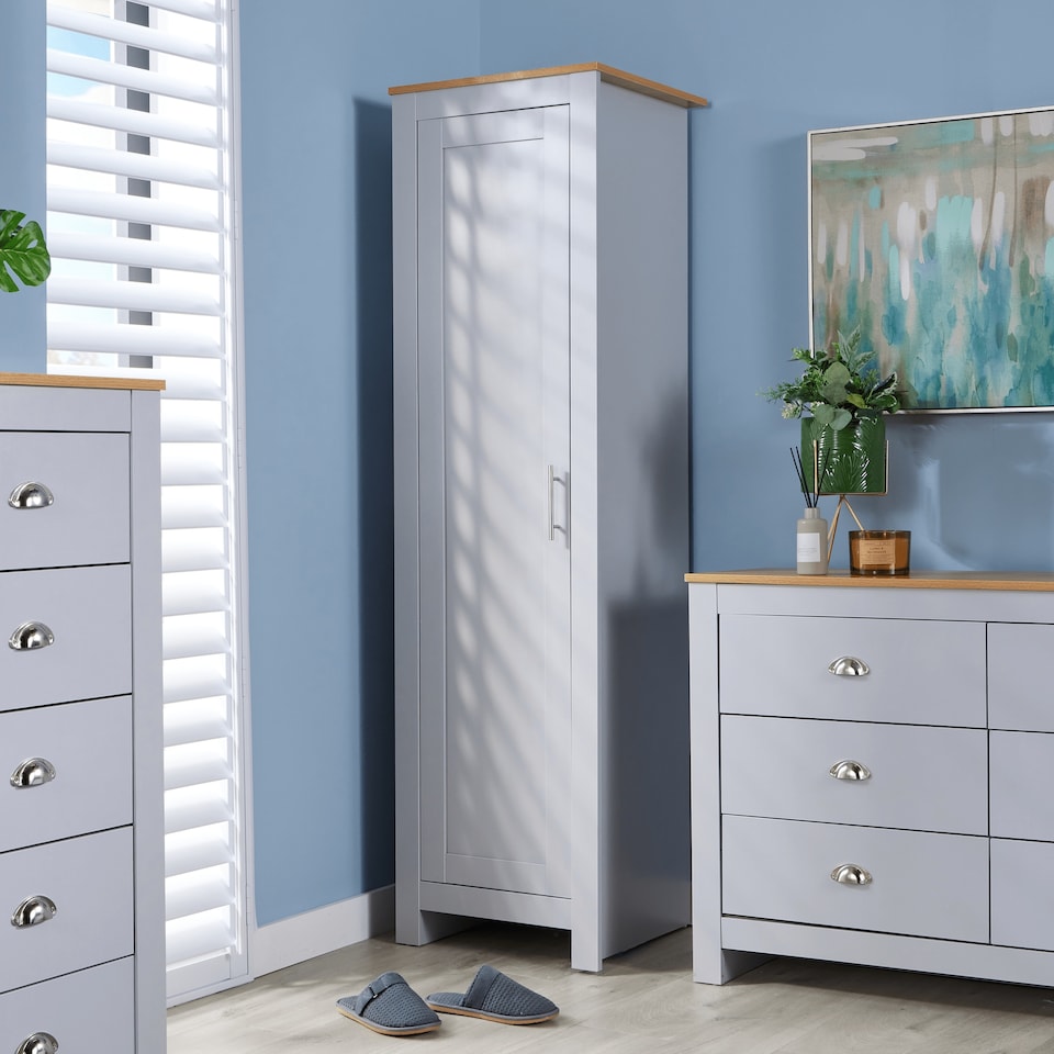 image 1 of Wardrobe 1 Door Hanging Rail Wood Bedroom Furniture Storage Unit | Grey