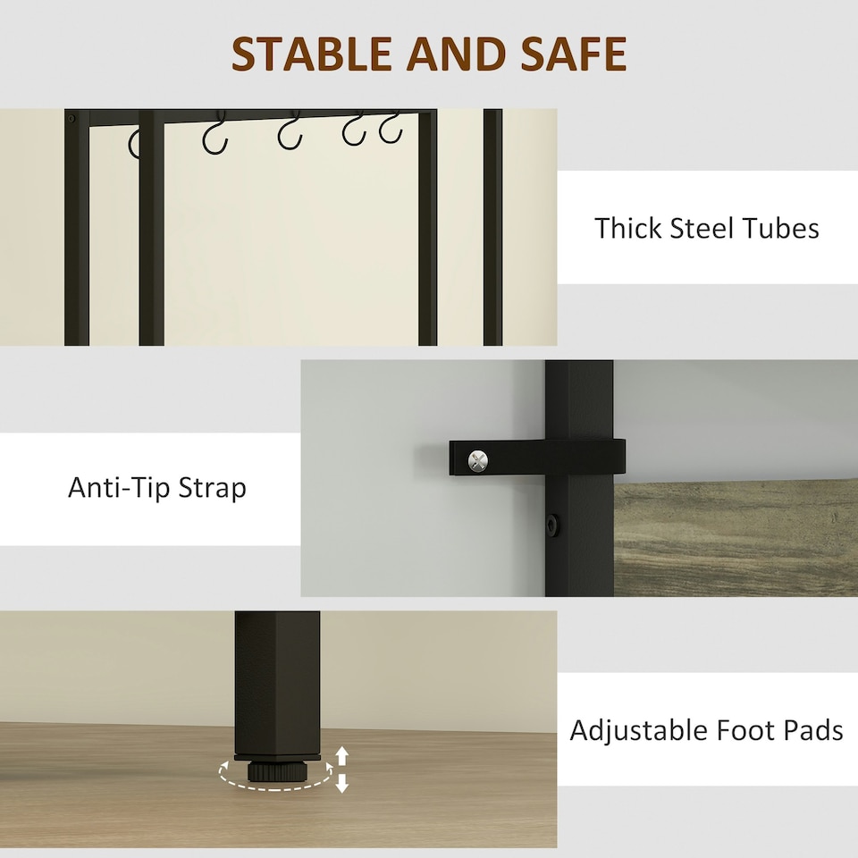 image 1 of HOMCOM Industrial Hall Tree Coat Rack Stand with Shoe Cabinet | Grey | Black | 80W x 30D x 180H cm | 1